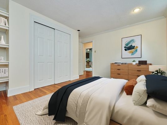 Bedroom, Interior, Recessed Lighting, Wood Texture Flooring