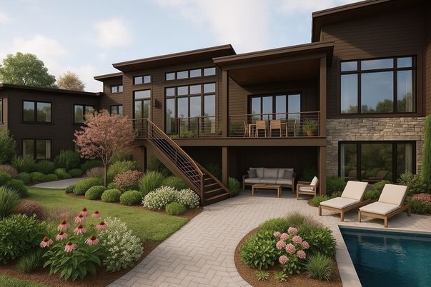 Exterior, Facade, Pool, Modern