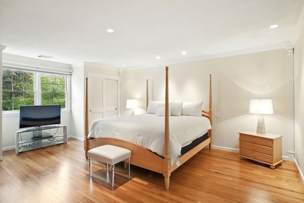 Bedroom, Interior, Recessed Lighting, Wood Texture Flooring