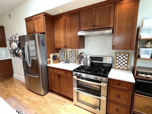 Interior, Kitchen, Stainless Steel Appliances, Wood Texture Flooring