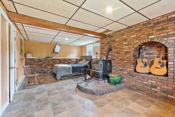 Interior, Recessed Lighting, Stone Walls, Wooden Beams