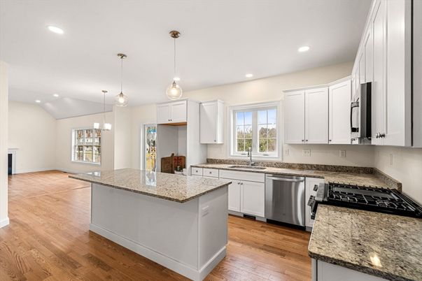 Interior, Kitchen, Pendant Lights, Recessed Lighting, Wood Texture Flooring