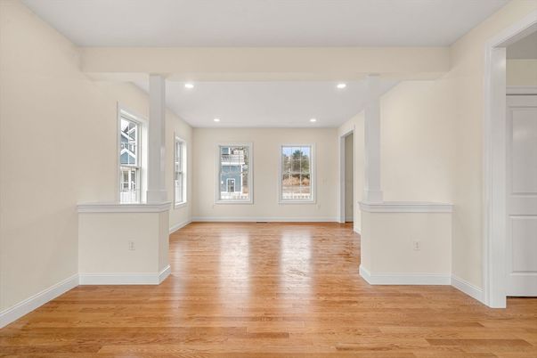 Empty room, Interior, Recessed Lighting, Wood Texture Flooring
