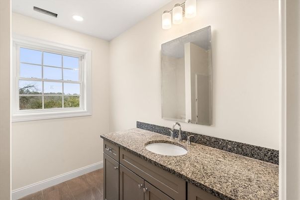 Bathroom, Interior, Recessed Lighting, Wood Texture Flooring