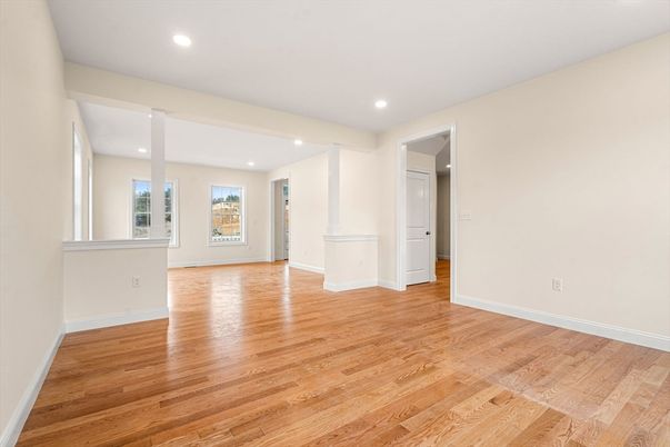 Empty room, Interior, Recessed Lighting, Wood Texture Flooring