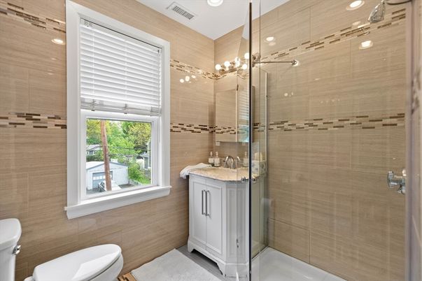 Bathroom, Glass Shower, Interior, Recessed Lighting