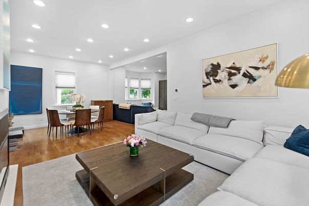 Dining room, Interior, Living room, Recessed Lighting, Wood Texture Flooring