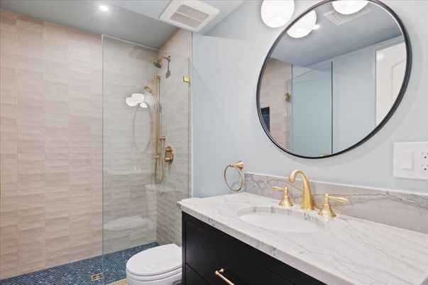Bathroom, Glass Shower, Interior, Recessed Lighting