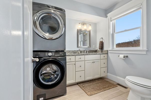 Bathroom, Interior, Washer, Wood Texture Flooring
