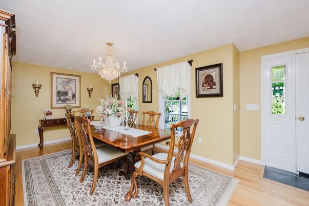 Chandelier, Dining room, Interior, Wood Texture Flooring