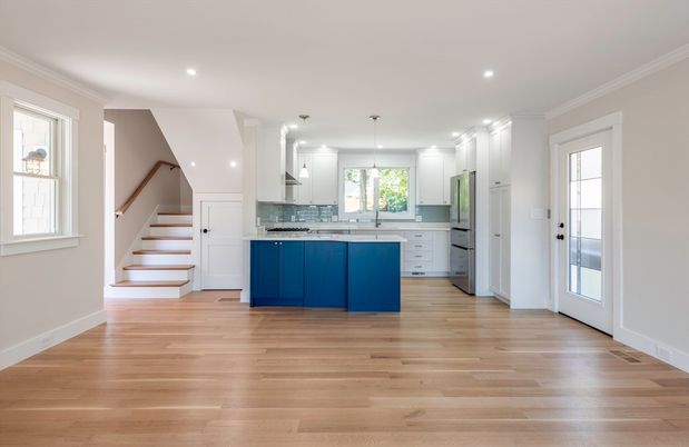 Interior, Kitchen, Pendant Lights, Recessed Lighting, Wood Texture Flooring