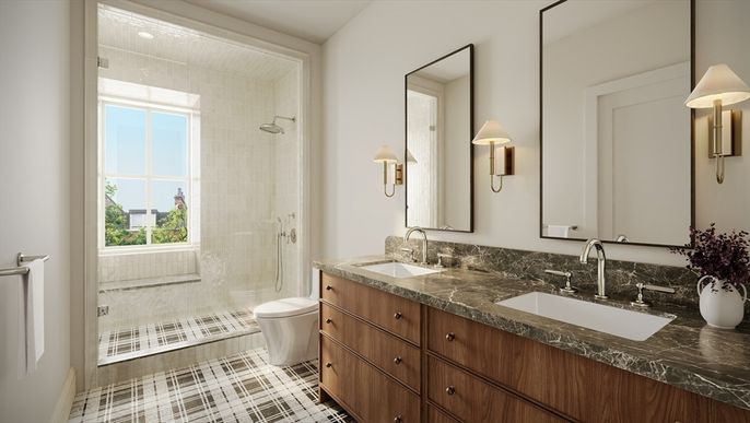 Bathroom, Dual Sink Vanities, Glass Shower, Interior