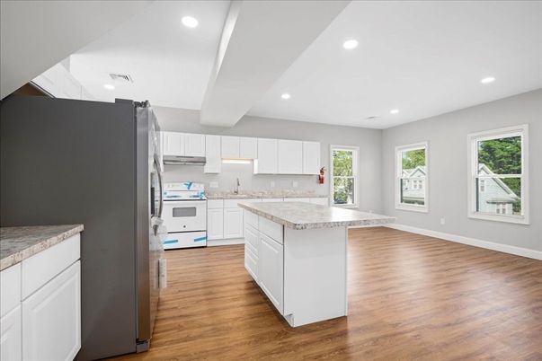 Interior, Kitchen, Recessed Lighting, Wood Texture Flooring