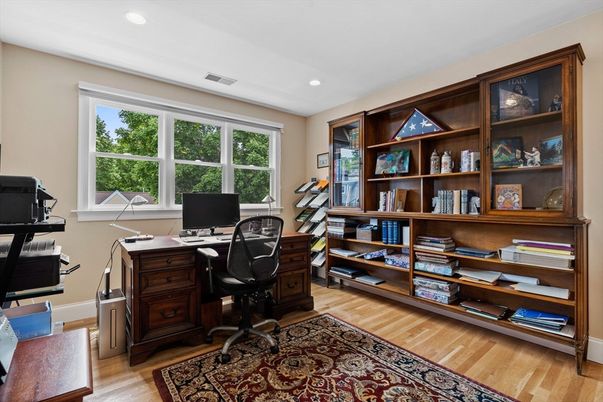 Home Office, Interior, Recessed Lighting, Wood Texture Flooring
