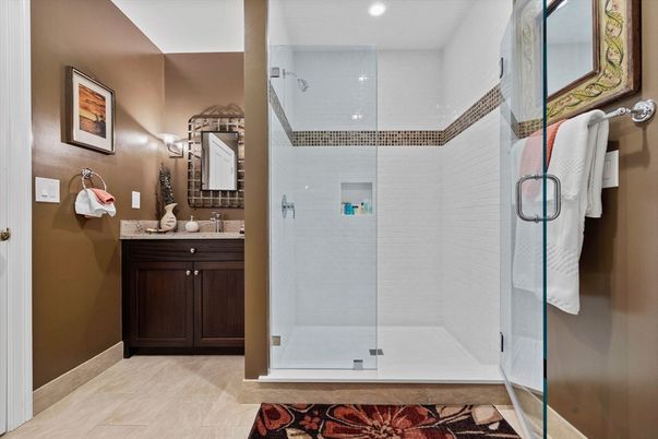 Bathroom, Glass Shower, Interior, Recessed Lighting