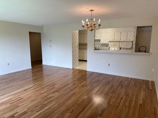 Chandelier, Empty room, Interior, Kitchen, Wood Texture Flooring