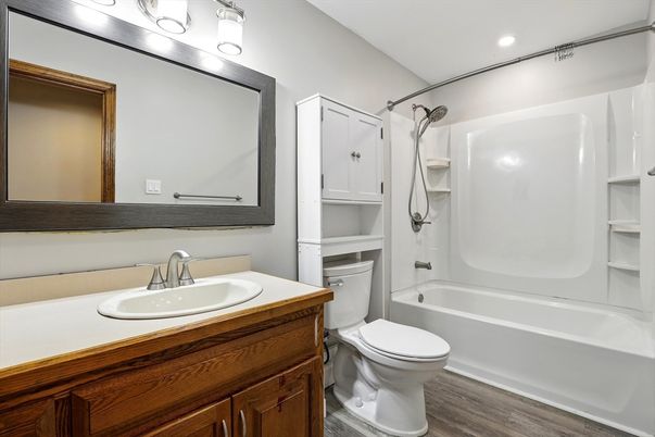 Bathroom, Interior, Recessed Lighting, Wood Texture Flooring