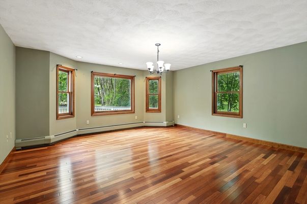 Chandelier, Empty room, Interior, Recessed Lighting, Wood Texture Flooring