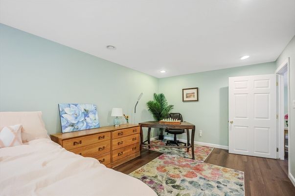 Bedroom, Interior, Recessed Lighting, Wood Texture Flooring