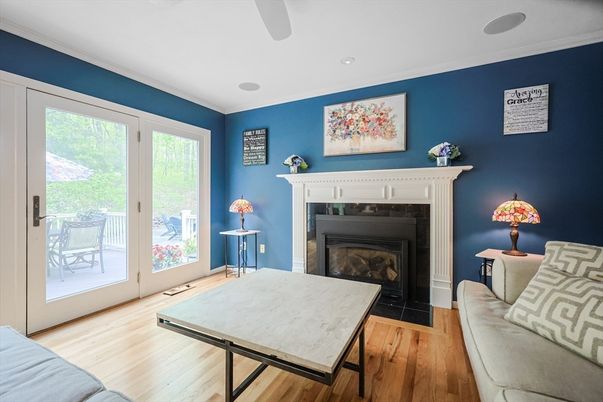 Fireplace, Interior, Recessed Lighting, Wood Texture Flooring