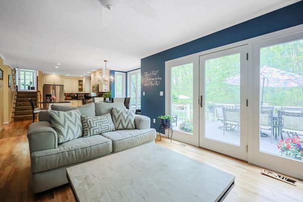Chandelier, Dining room, Interior, Kitchen, Living room, Pendant Lights, Recessed Lighting, Wood Texture Flooring