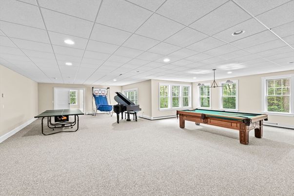 Billiard Table, Game Room, Interior, Pendant Lights, Piano, Recessed Lighting