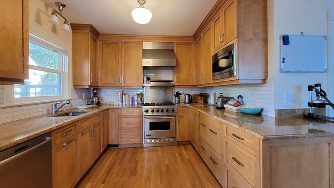 Interior, Kitchen, Stainless Steel Appliances, Wood Texture Flooring