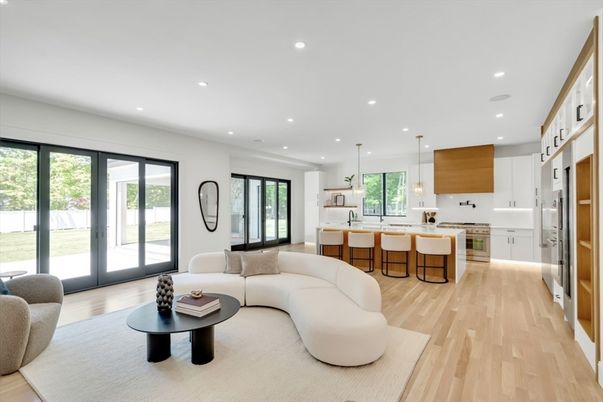 Interior, Kitchen, Living room, Pendant Lights, Recessed Lighting, Stainless Steel Appliances, Wood Texture Flooring