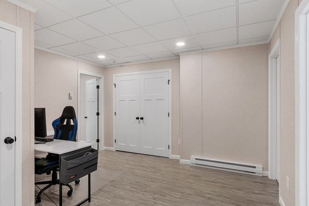 Home Office, Interior, Recessed Lighting, Wood Texture Flooring