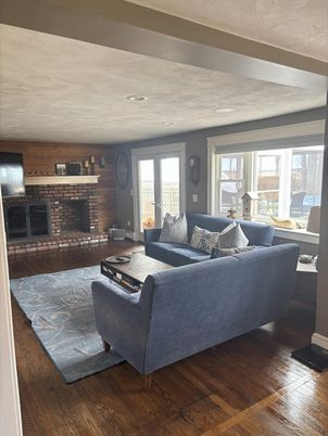Fireplace, Interior, Living room, Wood Texture Flooring, Wooden Walls