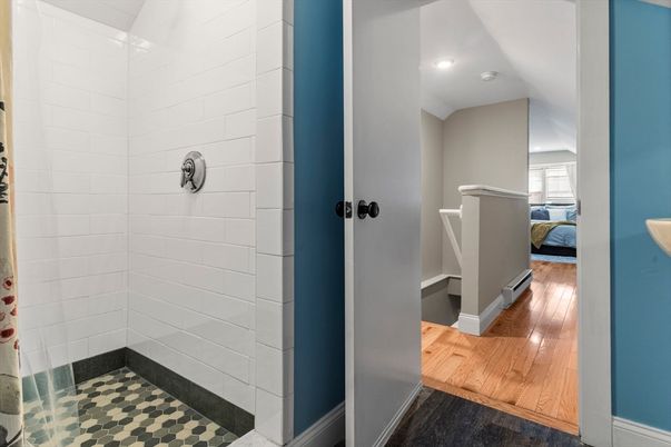Bathroom, Interior, Recessed Lighting, Wood Texture Flooring