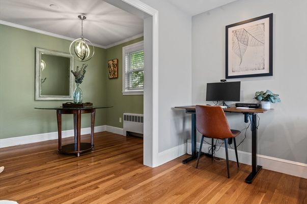 Home Office, Interior, Pendant Lights, Wood Texture Flooring