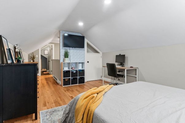 Bedroom, Home Office, Interior, Recessed Lighting, Wood Texture Flooring