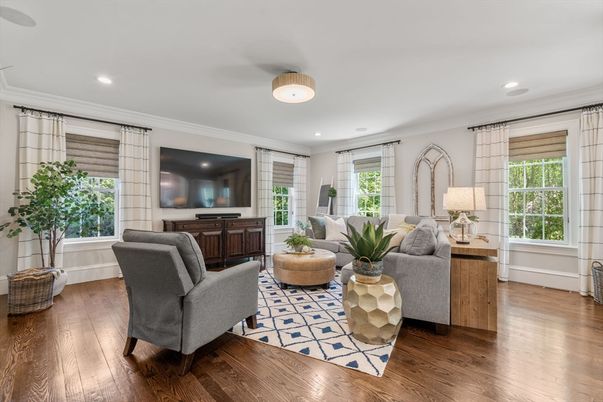 Interior, Living room, Recessed Lighting, Wood Texture Flooring
