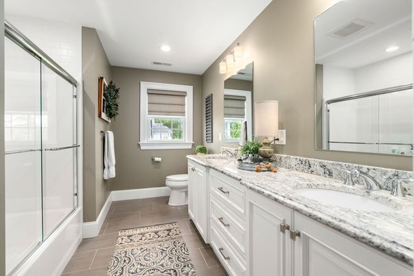 Bathroom, Dual Sink Vanities, Glass Shower, Interior, Recessed Lighting
