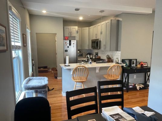 Interior, Kitchen, Pendant Lights, Recessed Lighting, Wood Texture Flooring