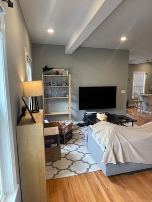 Bedroom, Interior, Living room, Recessed Lighting, Wood Texture Flooring