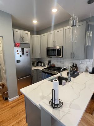 Interior, Kitchen, Pendant Lights, Recessed Lighting, Wood Texture Flooring