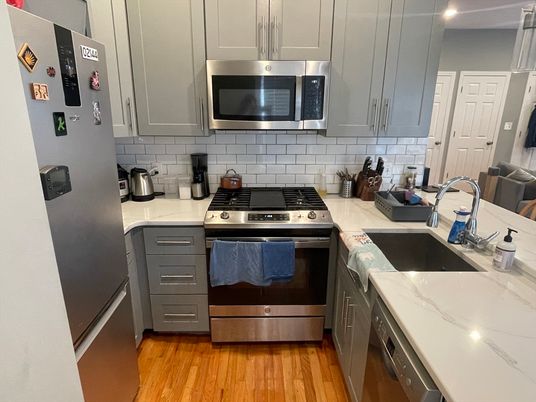 Interior, Kitchen, Stainless Steel Appliances, Wood Texture Flooring