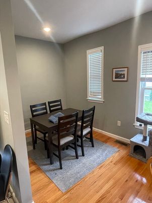 Dining room, Interior, Recessed Lighting, Wood Texture Flooring