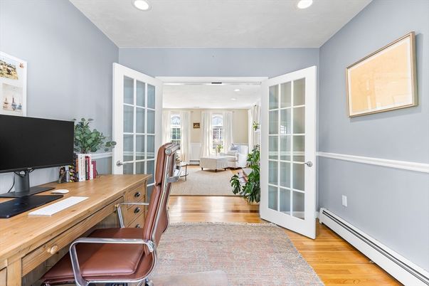 Home Office, Interior, Recessed Lighting, Wood Texture Flooring