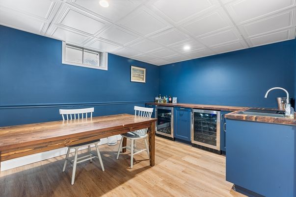 Dining room, Interior, Recessed Lighting, Wood Texture Flooring