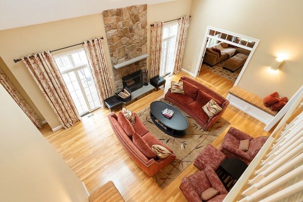 Fireplace, Interior, Living room, Stone Walls, Wood Texture Flooring