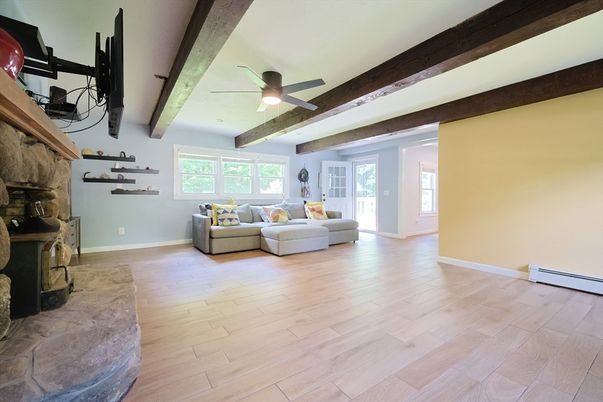 Fireplace, Interior, Living room, Wooden Beams, Wood Texture Flooring