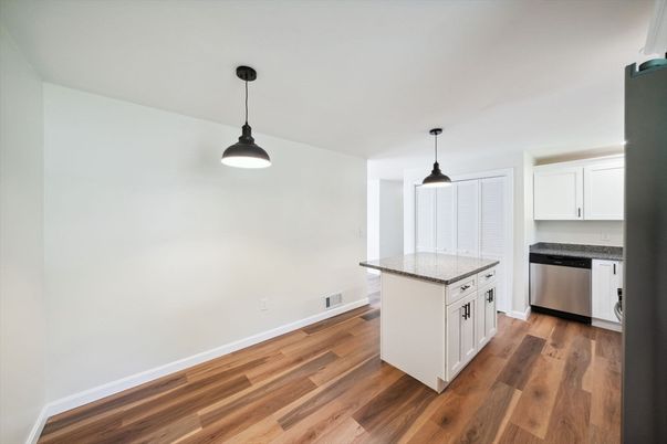Interior, Kitchen, Pendant Lights, Stainless Steel Appliances, Wood Texture Flooring