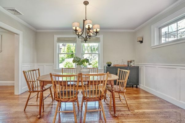 Chandelier, Dining room, Interior, Wood Texture Flooring