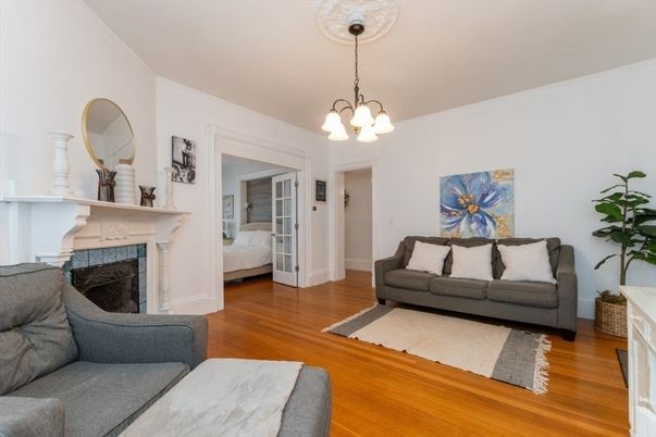 Fireplace, Interior, Living room, Pendant Lights, Wood Texture Flooring