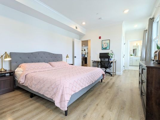 Bedroom, Home Office, Interior, Recessed Lighting, Wood Texture Flooring