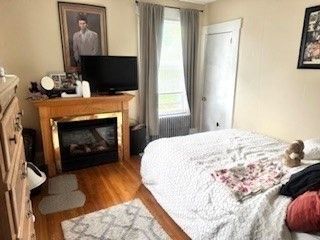 Bedroom, Fireplace, Interior, Wood Texture Flooring