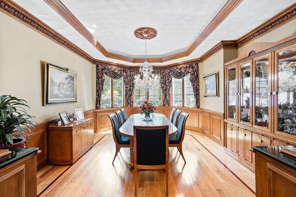 Chandelier, Dining room, Interior, Wood Texture Flooring